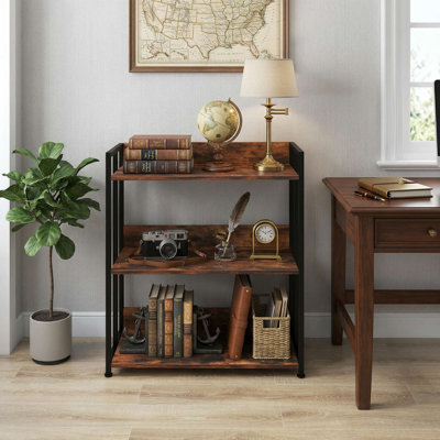 3-Tier Industrial Freestanding Display Storage Bookshelf, Adjustable Height Shelves & Reinforced Rust-Resistant Metal Frame, Fits Living Room, Kitchen, Garage