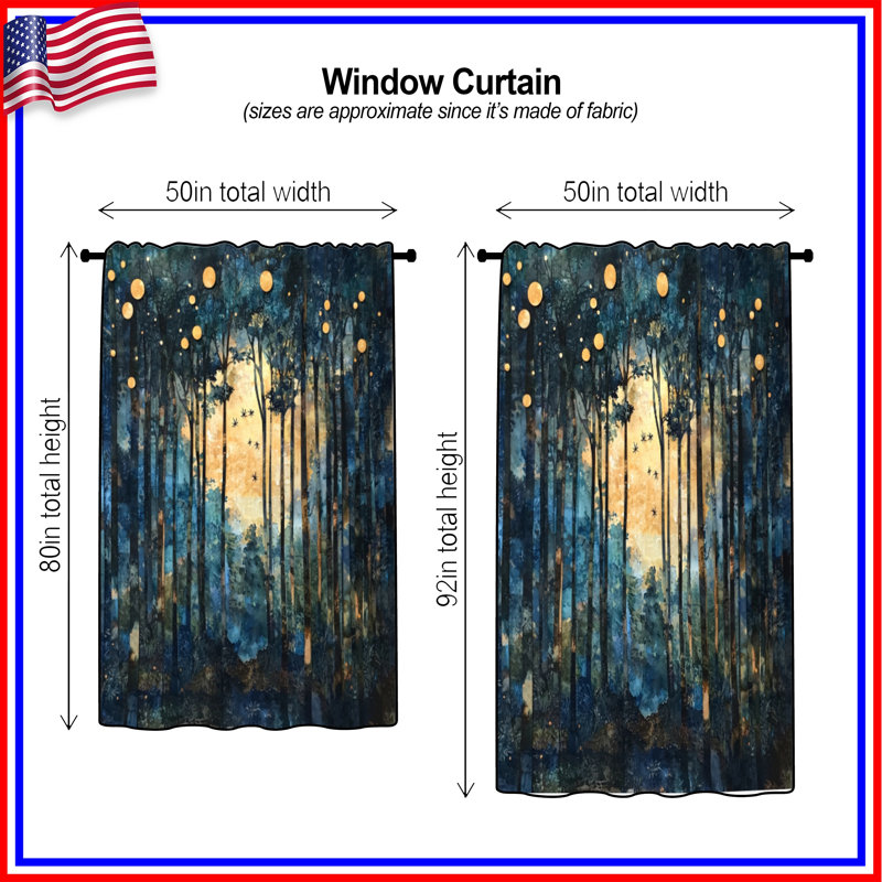 Abstract Forest Moonlight Window Curtains, Forest Sheer & Blockout Curtains - 1 Panel, 50" x 80" - 1 Panel, Transparent