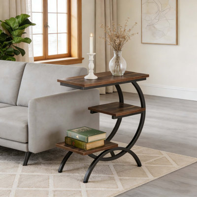 Table d'appoint industrielle à 3 niveaux en forme de C pour les petits espaces