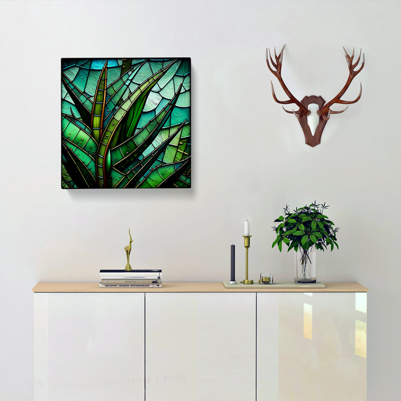 Aloe Vera Stained Glass Effect No.2 - Wrapped Canvas - Framed Print, 50cm H x 50cm W x 3cm D
