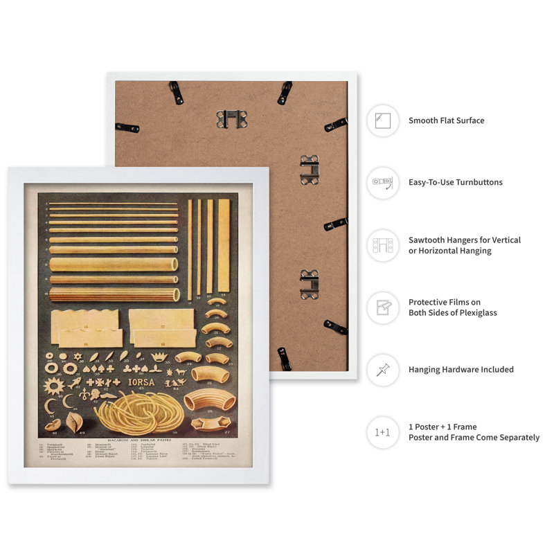 Variétés de pâtes, Poster, 18"H x 24"W, White Framed
