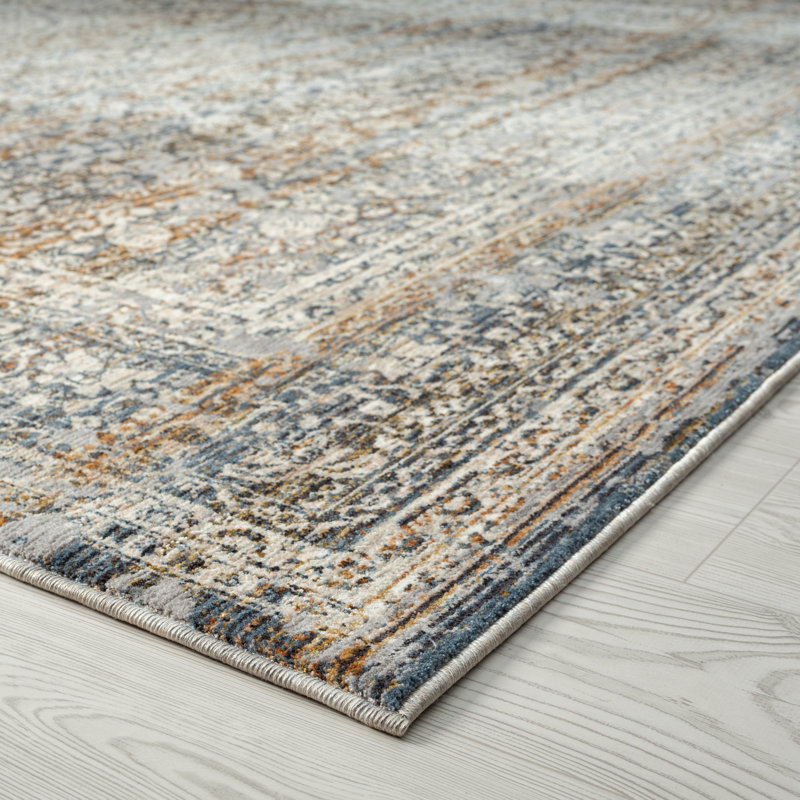 Dmon Floral Area Rug in Blue, Rectangle 5'3" x 7'6"