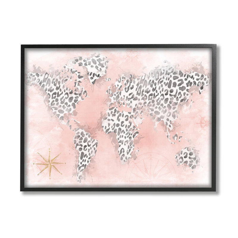 Glam Cheetah Animal Continent Shapes Map par Natalie Carpentieri - peinture sur bois avec cadre flottant