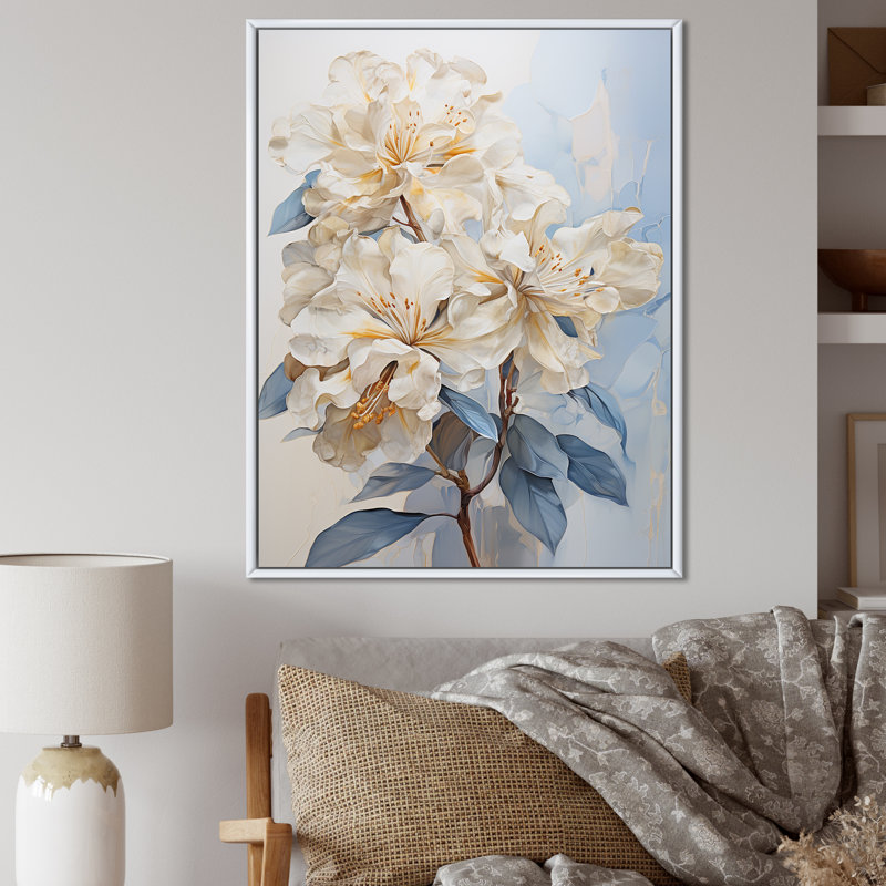 Impression sur toile de minimalisme Rhododendron III - Rhododendron, Cadre flottant blanc, H 40 po x l 30 po