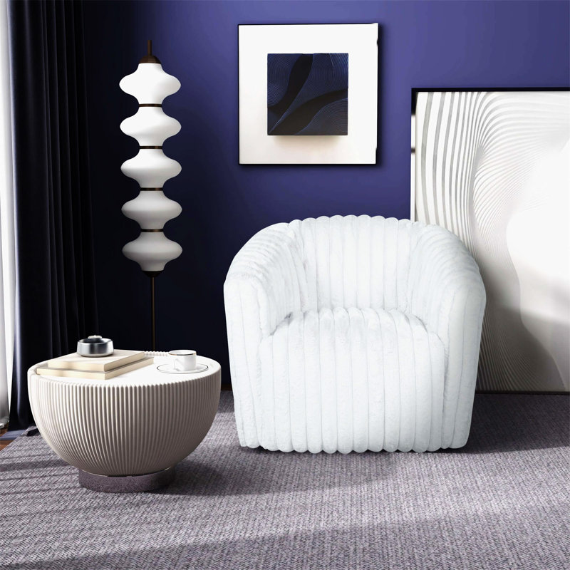 Fauteuil pivotant en velours blanc Mira