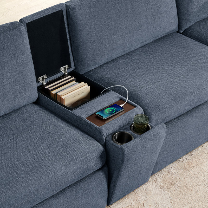 Winfree 5-Piece Modular Sectional with Plastic Leg, Blue Polyester