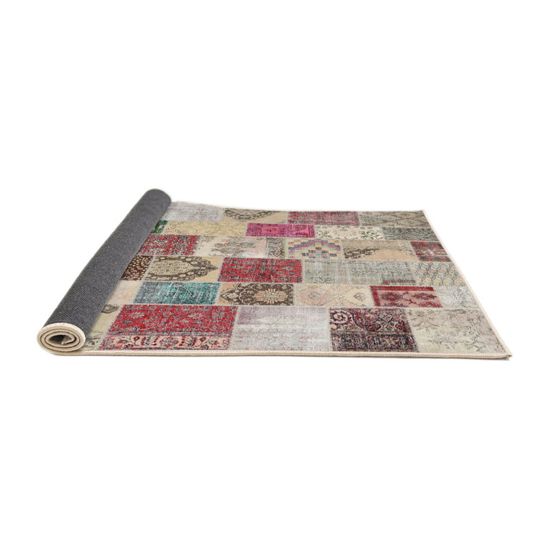 Tapis patchwork gris / rose / beige, Rond 8 pi