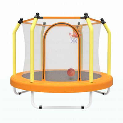 55-Inch Trampoline For Kids Indoor & Outdoor Small Toddler Trampoline With Basketball Hoop