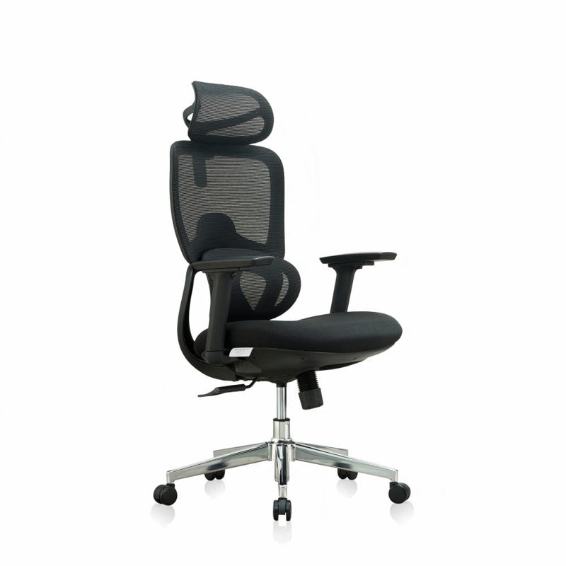 Polyester Office Chair with Headrest, Black