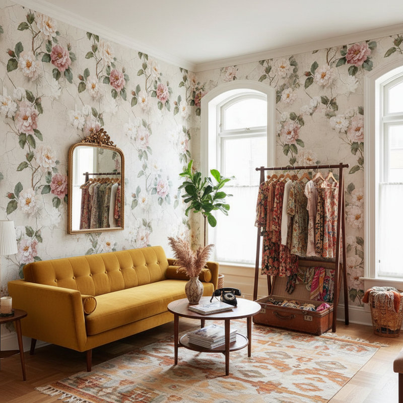 Papier peint floral rétro