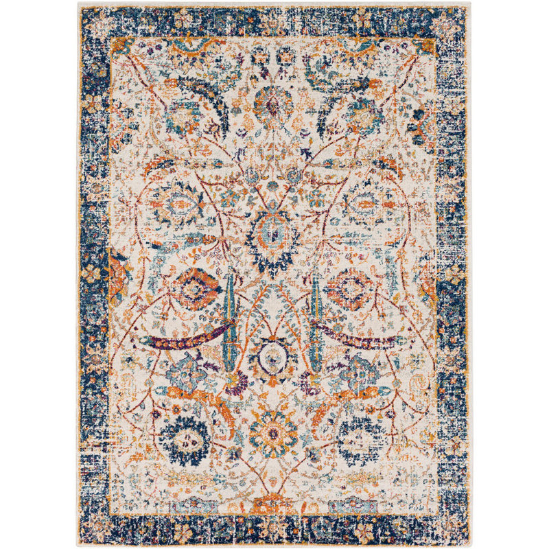 Traditional Rug, Bordered Floral Easy to Clean Rug For Living Room, Dining Room, Bedroom, Rectangle 120 x 170 cm