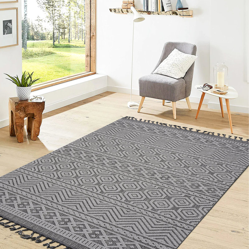 4X6 Geometric Indoor/Outdoor Area Rug Grey/White - Stain-, Non-Shedding, Versatile For Different Settings Stain , Ideal Creating A Relaxing Home Atmosphere