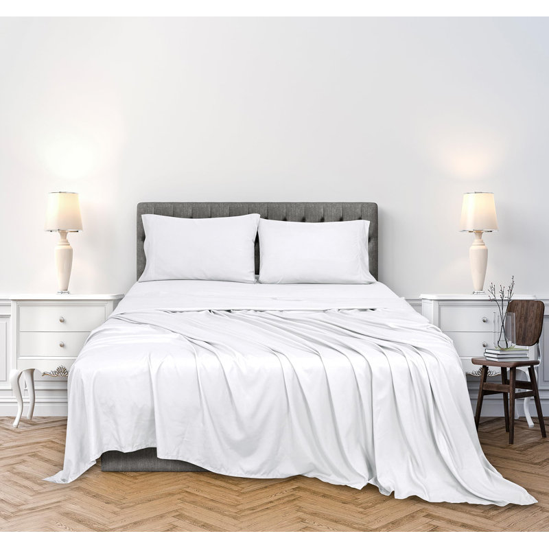 Royale Linens 300 Thread Count 100% Long Staple Combed Cotton Sheet Set - 4 Piece Bed Sheets - 1 Fitted, 1 Flat & 2 Pillow cases - Soft Cool & Crisp Sheet Set