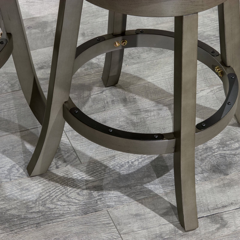 Tabouret pivotant à dossier en X de 24 po de hauteur comptoir, siège en cuir, Beige, Gris