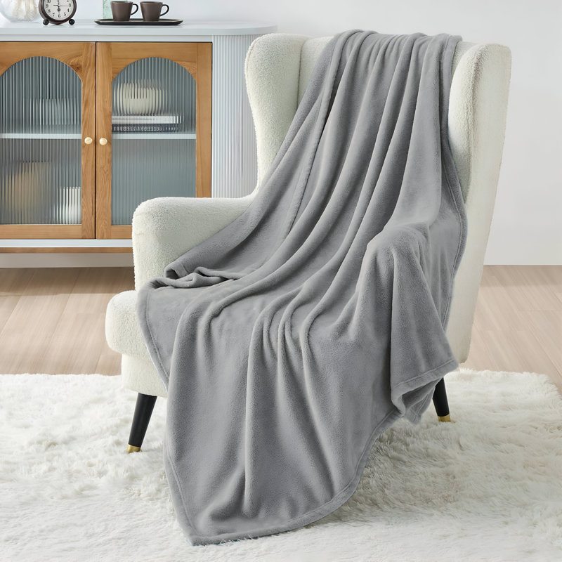 Luxury Mink Fleece Blanket - Ultra Soft, Warm & Lightweight Throw, Silver, 230cm W x 270cm L
