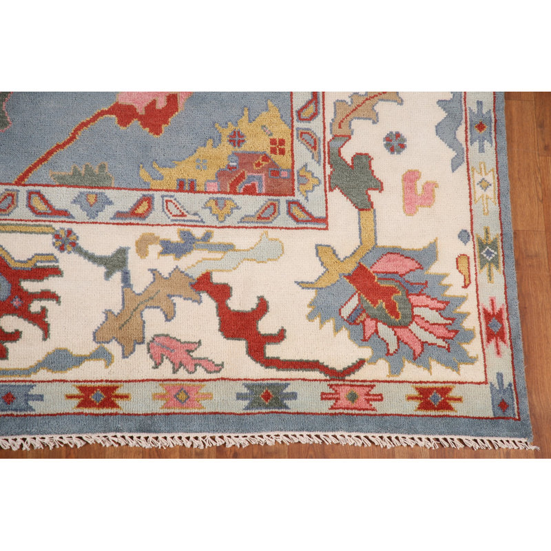 Tapis oriental fait à la main bleu Oushak 9 x 12