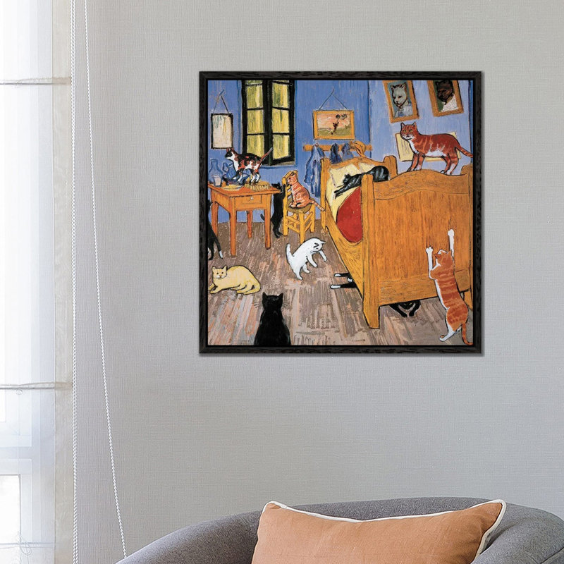 Van Gogh Arles Cat - Painting on Canvas, 66.04cm H x 66.04cm W x 3.81cm D, Black Framed