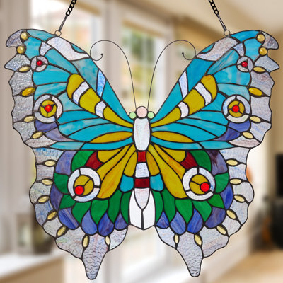 20.5"H Swallowtail Butterfly Tiffany Style Stained Glass Window Panel