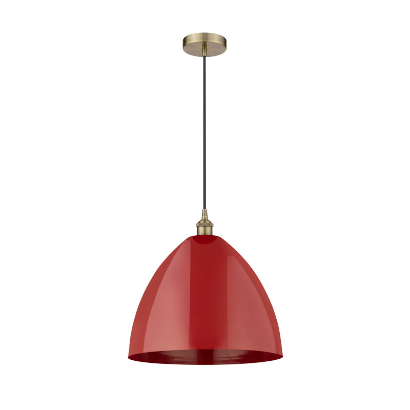 Luminaire suspendu conique 1 lumière, Rouge, Laiton antique, H 12,88 po x l 9 po x P 9 po