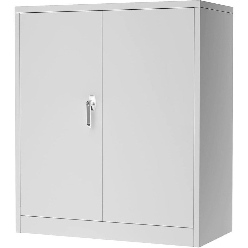 Metal Lockable Storage Cabinet with Adjustable Shelves, Sturdy and Multifunctional Storage, Assembly Required, Grey