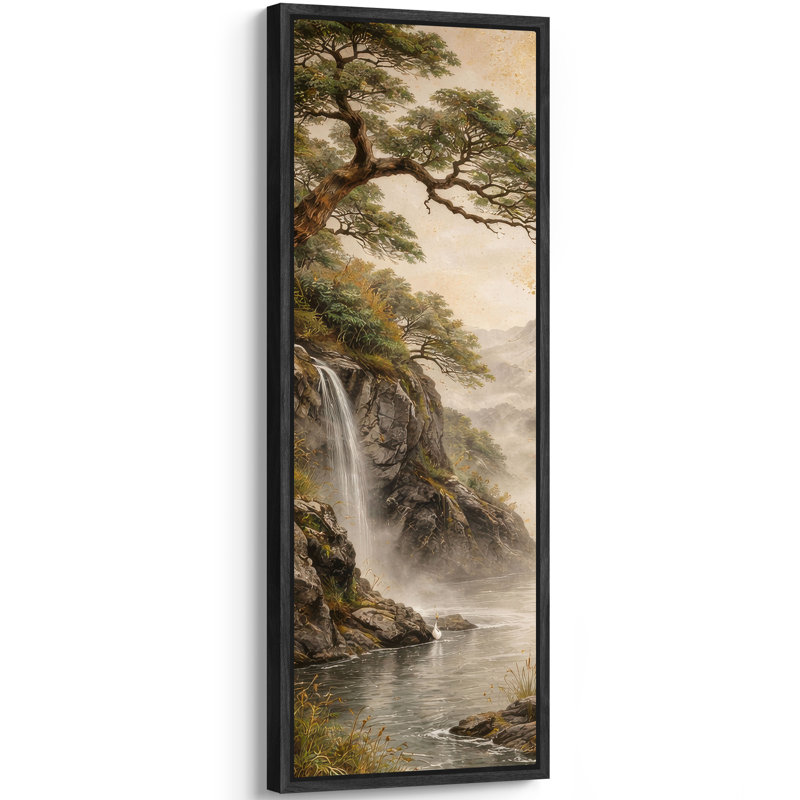 Très grande chute d'eau, paysage de montagne, reproduction d'art sur toile encadrée, H 60 po x l 20 po, Noir