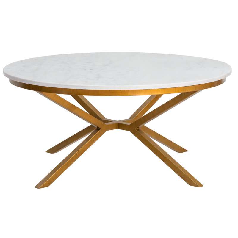 Vito 40" Round Coffee Table, 18" H x 40" L x 40" W, Carrera Marble/Gold