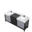 Meuble-lavabo double en noir et gris - comptoir en marbre l 80 po x P 22 po avec fermeture en métal, deux armoires et trois tiroirs pour un rangement élégant dans la salle de bain. 22 fonctionnels