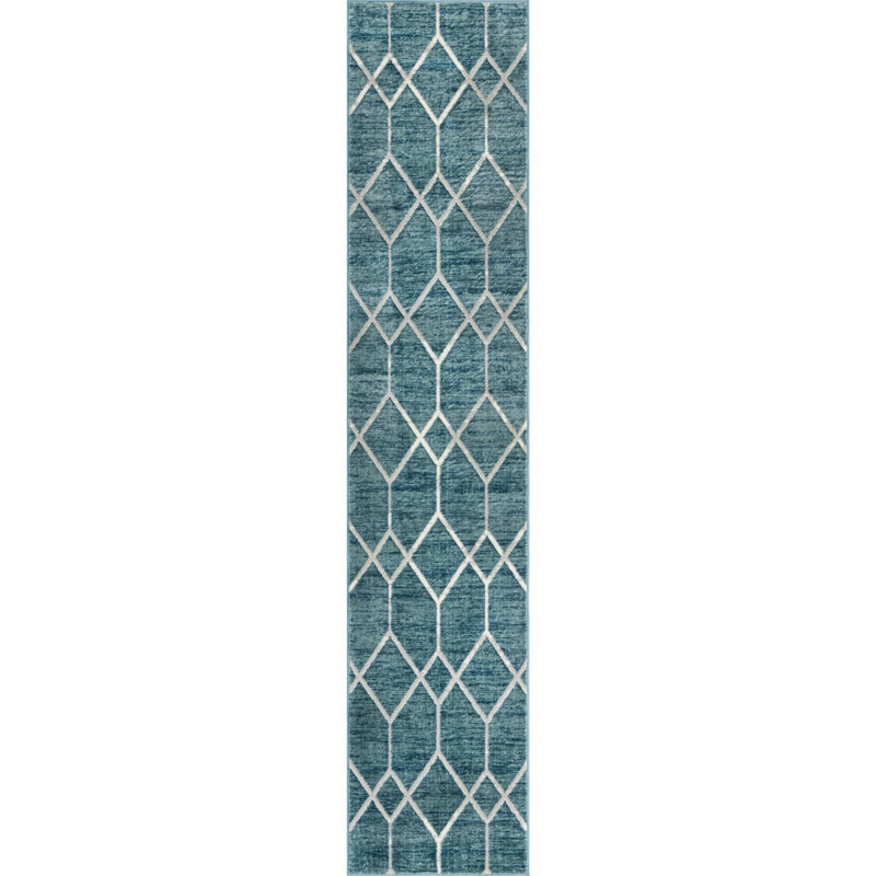 Tapis contemporain Eshin de couleur brise, Tapis de couloir 2 pi 7 po x 13 pi