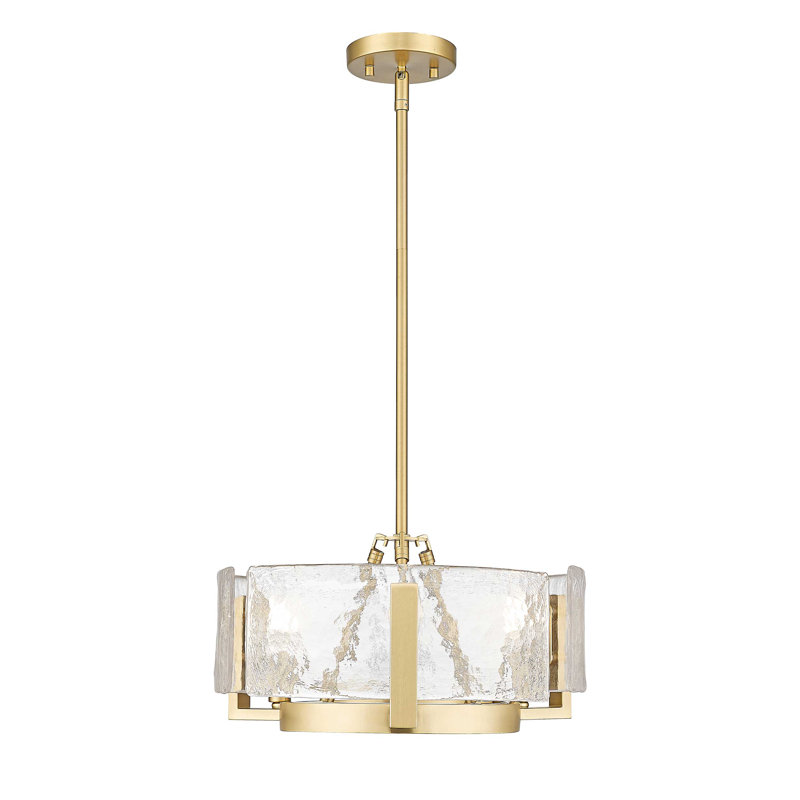 Lustre Aenon avec verre d'eau martelé, Bronze champagne brossé, 3, H 58 po x l 16,5 po x P 16,5 po