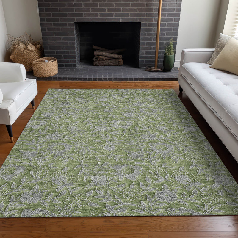 Premium Machine Washable Prisco Olive Rug, Rectangle 10' x 14'