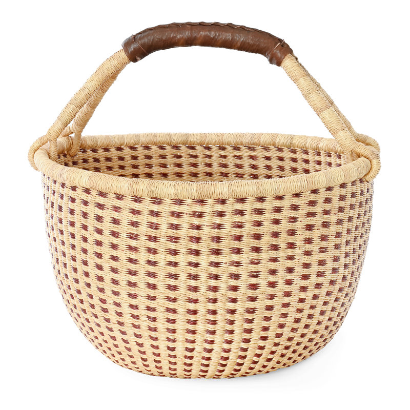 Panier bolga châtaignier et carreaux naturels, Brun / naturel
