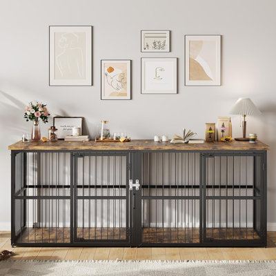 Meuble pour chien 87 po avec diviseur de 87 po, grande cage intérieure robuste pour chien avec 3 portes, meuble télé pour animaux de compagnie XXL