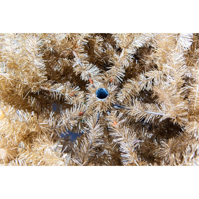 4FT Artificial Christmas Tree with Champagne Gold Shiny Tinsel Finish and Hinged Branches