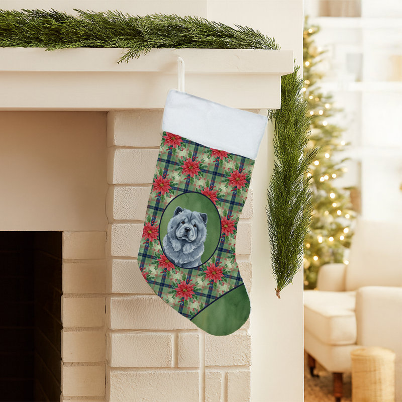 Chaussette de Noël Blue Chow Chow Christmas PoinsettIas