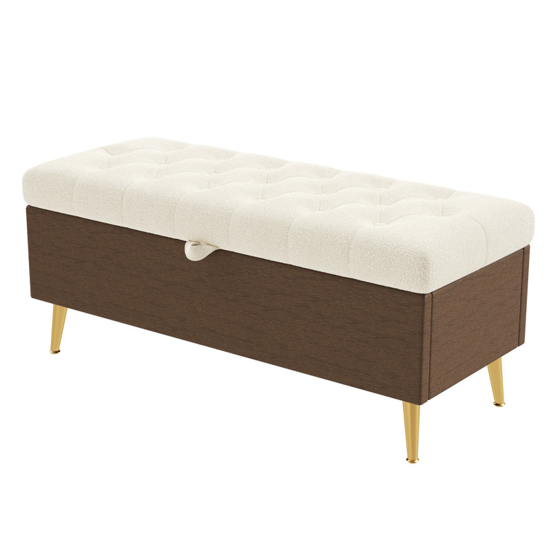 Banc de rangement avec repose-pieds beige et capitonné - polyvalent pour le salon, la chambre à coucher et le vestibule