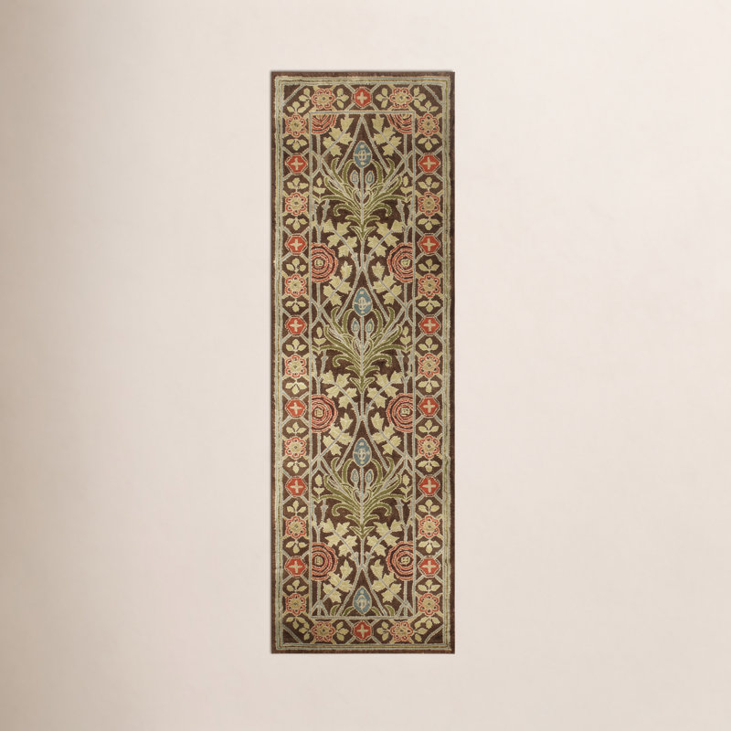 Stacey Oriental Tufted Wool Chocolate/Red/Yellow Area Rug, Runner 2'6" x 8'