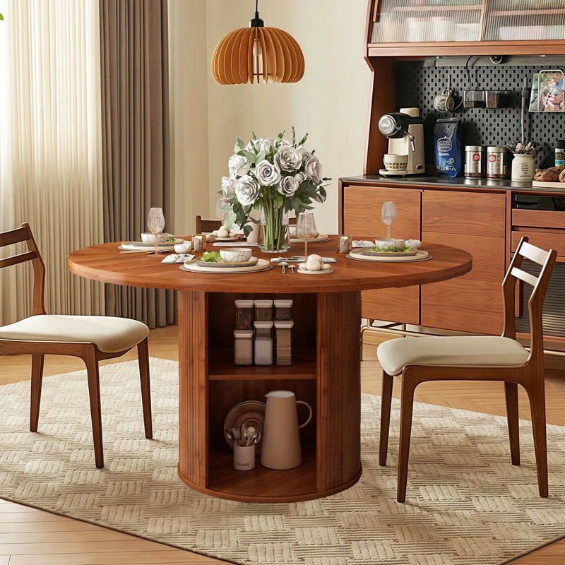 47” Round Dining Table For 4, Wood Farmhouse Kitchen Table For Living Room, Dinner, Chamfered Edge 1.18" Thickness Tabletop