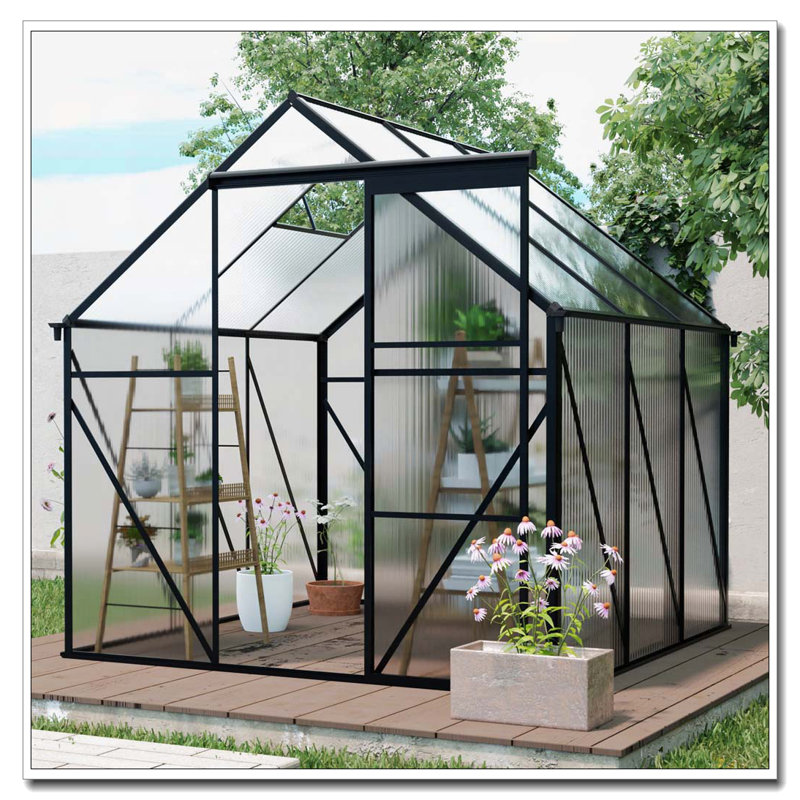 6X6FT-BLACK Polycarbonate Greenhouse Raised Base and Anchor Aluminum Heavy Duty Walk-in Greenhouses for Outdoor Backyard in All Season (W540S00002)