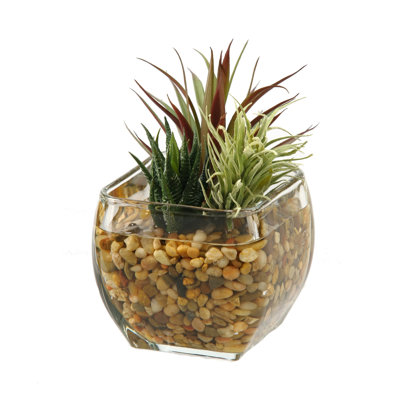 Faux Plant in Glass Decorative Vase