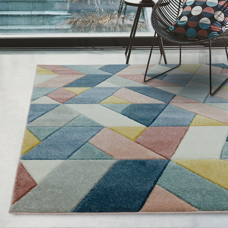 Modern Easy To Clean Geometric Rug For Living Room, Chenille/Cotton, Rectangle 120 x 170cm