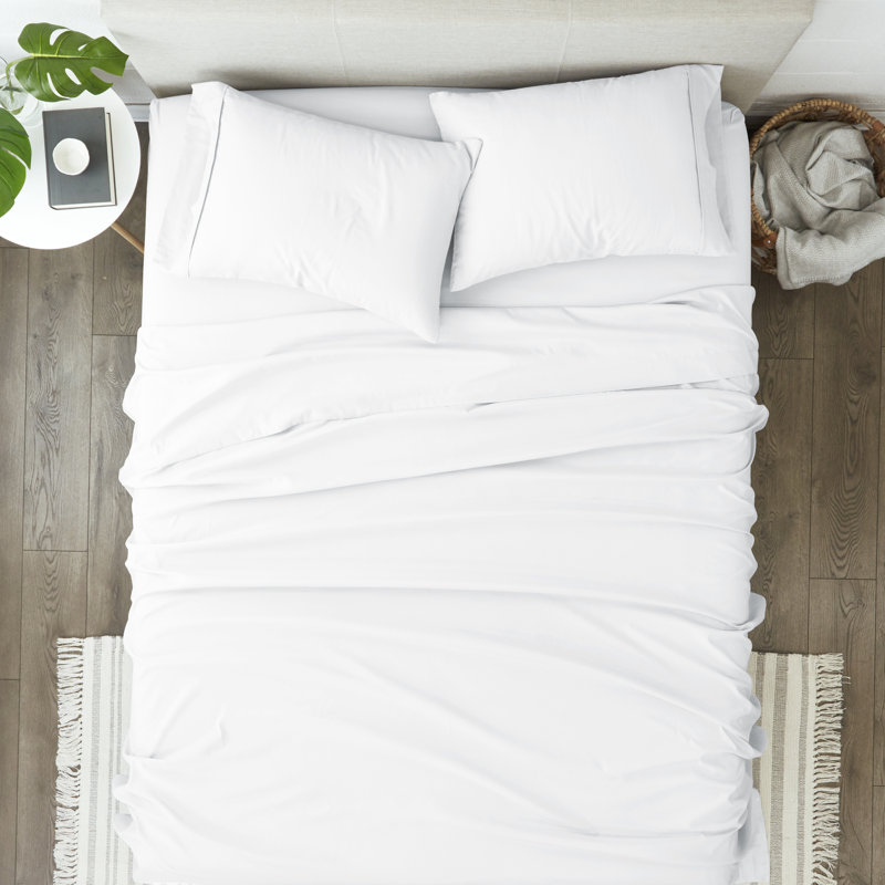 Solid Microfiber Ultra Soft Sheet Set, Queen Sheet Set with 2 Pillowcases, White