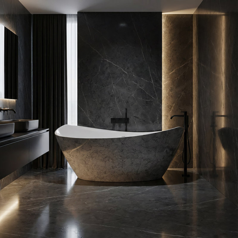 69.8'' L Freestanding Soaking Bathtub, Black/Silver