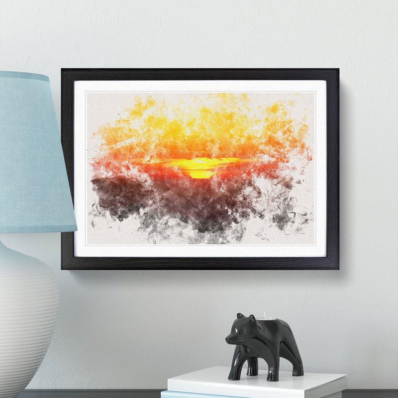 Sunset over Sequoia National Park Watercolour - Picture Frame Graphic Art Print, Black Framed, 36cm H x 48cm W x 2cm D
