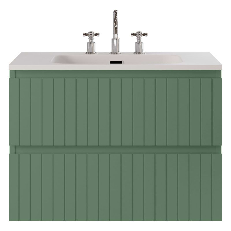 Meuble-lavabo simple flottant cannelé Adden, Vert forêt, L 30 po