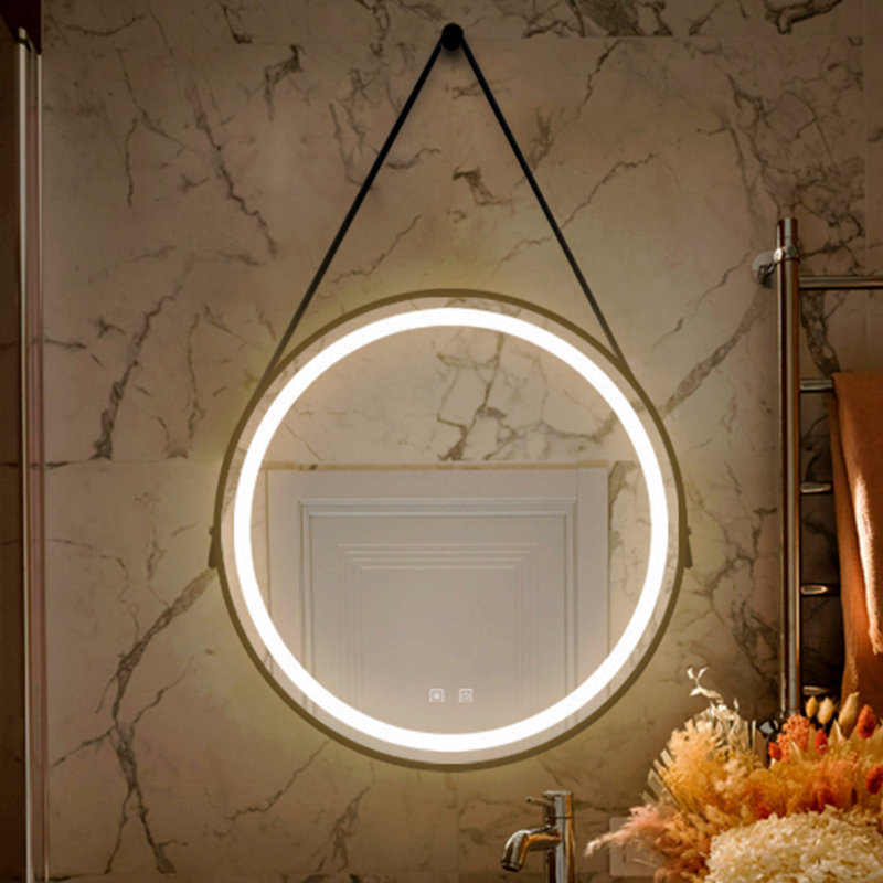 Miroir d'appoint de salle de bain avec fond de panier, cadre en alliage d'aluminium noir, luminosité élevée, touche à intensité variable