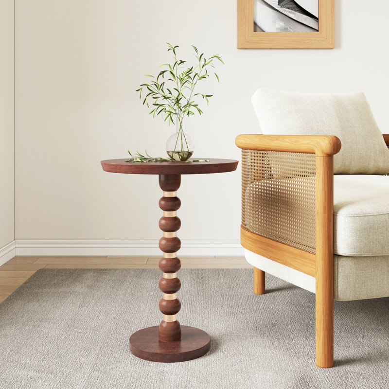 Table en bois de manguier faite à la main, miel et or - conception de table de bout à éléments décoratifs, attrait moderne