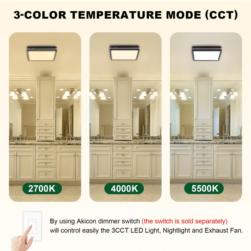 80 CFM Bathroom Fan with LED Light with Humidity Sensor Switch