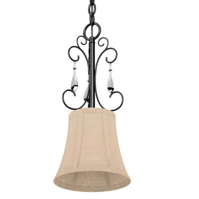 Amarvesh 1-Light Indoor Foundry Bronze Mini Hanging Candelabra Pendant with Ivory Fabric Lamp Shade
