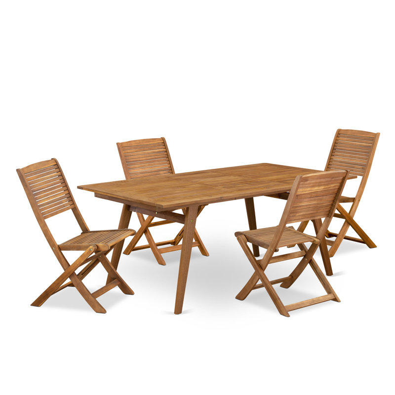 Ensemble de salle à manger d'extérieur 5 pièces comprenant une table rectangulaire en bois d'acacia et 4 chaises d'appoint pliantes, huile naturelle