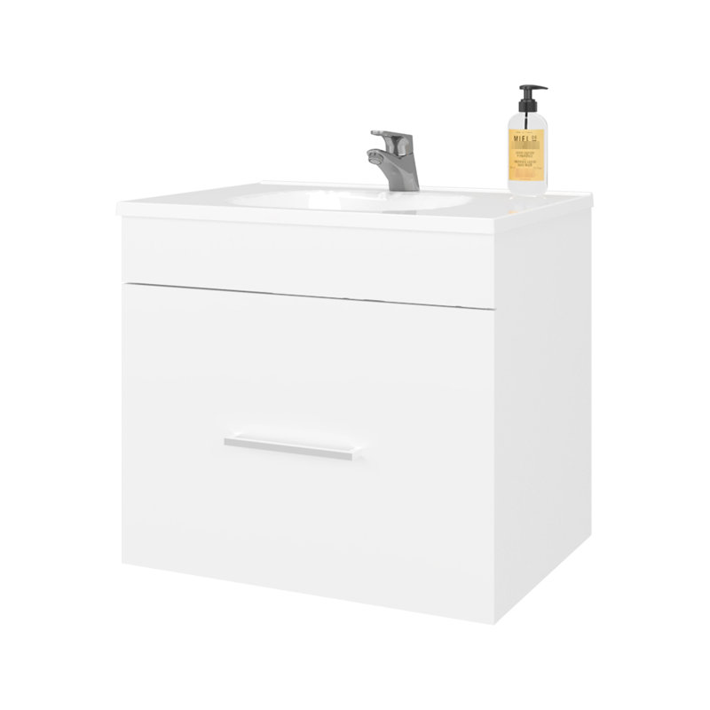 Meuble-lavabo flottant blanc à 1 tiroir avec évier de style intemporel avec rangement, profondeur de 17,3 po, hauteur de 20,5 po pour un panneau de particules plus fonctionnel et haut